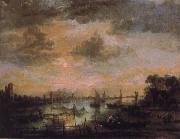 Aert van der Neer Fishing by moonlight oil on canvas